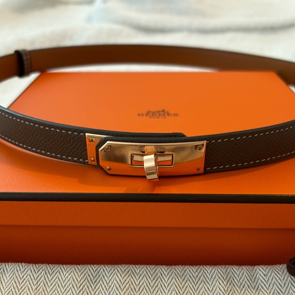 Authentic Hermes Kelly belt, Etoupe color